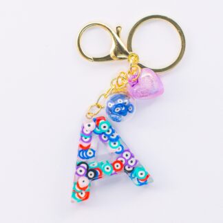 STORELUXY Evil Eye Initials Keychain With Detachable Strap and Good Luck Amulet Protection Charm and Heart Pendant Suspended in High Quality Resin Personalised In Letter A