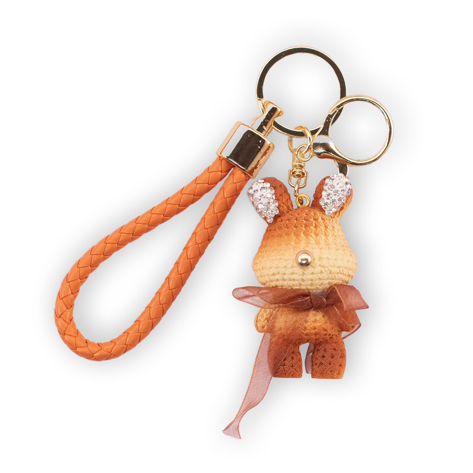 STORELUXY 2 Pack Handmade Gift Diamonte Orange Solid Bunny Keychain with Gold Nose STORELUXY 2 Pack Handmade Gift Diamonte Orange Solid Bunny Keychain with Gold Nose