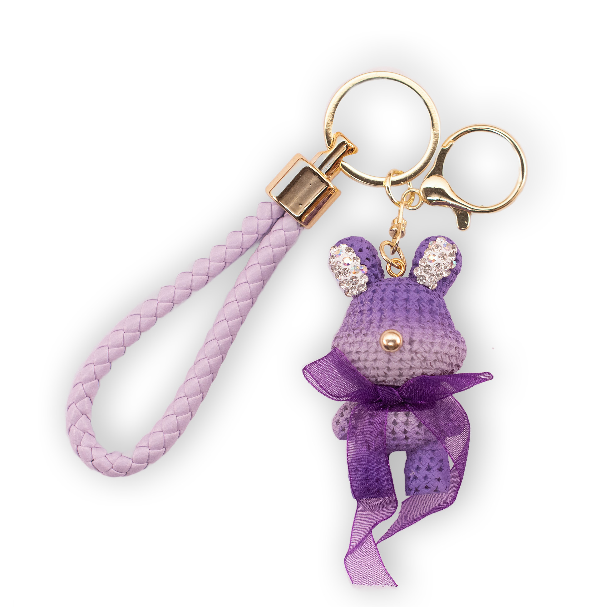 STORELUXY 2 Pack Handmade Gift Diamonte Purple Solid Bunny Keychain with Gold Nose STORELUXY 2 Pack Handmade Gift Diamonte Purple Solid Bunny Keychain with Gold Nose