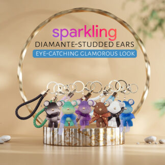 STORELUXY 2 Pack Handmade Gift Diamonte Black and White Solid Teddybear Keychain with Gold Nose